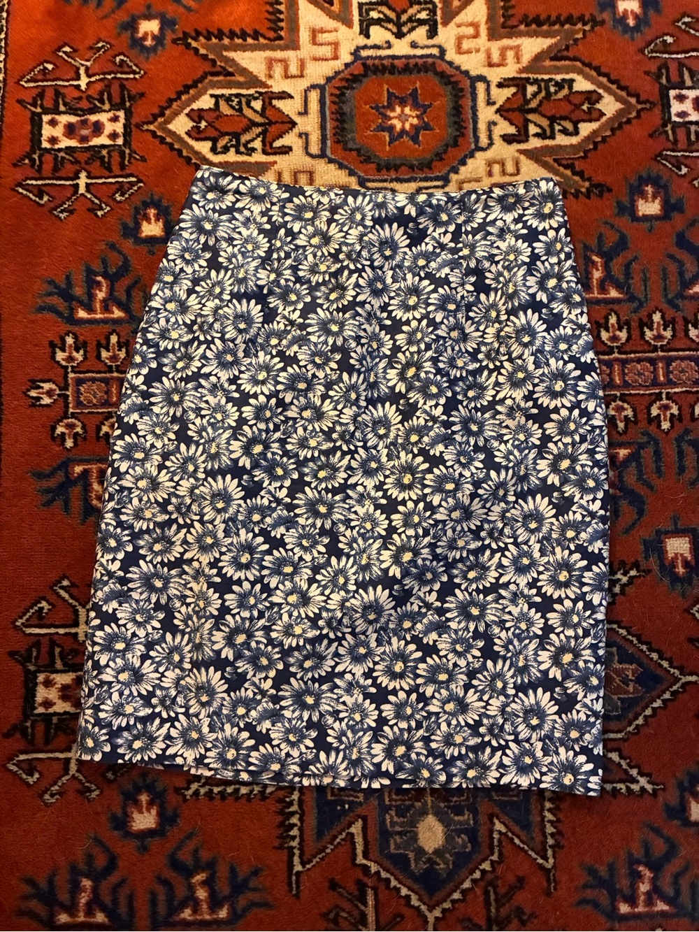 Vintage Silk Pencil Skirt in Blue and White Floral
